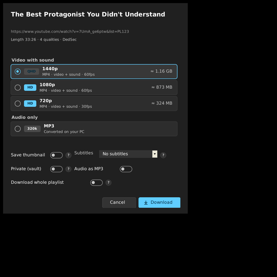 DDM video and playlist downloader with subtitles and thumbnail options